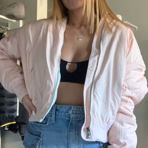 Baby Pink Lined Puffer Bomber Jacket
